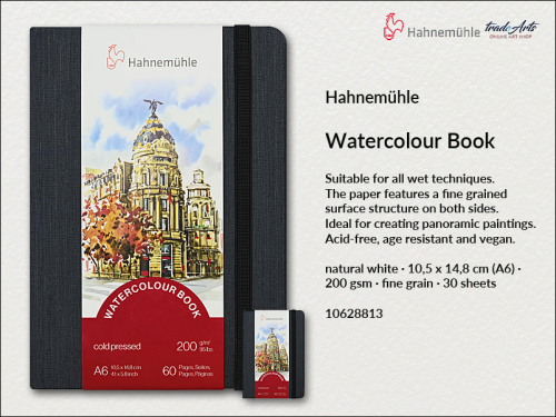 Hahnemühle Watercolour Book Portrait A6 200 gsm 30 ark., Watercolour Book A6 200 gsm 30 ark. portret naturalna biel   Hahnemühle, Hahnemühle Watercolour Book 200 gsm A6 30 ark.  portret naturalna biel, książka akwarelowa, akwarela,