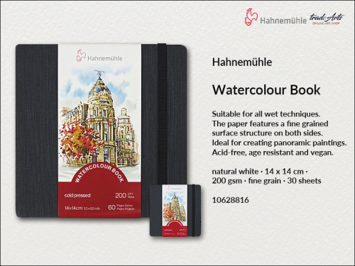 Hahnemühle Watercolour Book 14 x 14 cm 200 gsm 30 ark., Watercolour Book 14 x 14 cm 200 gsm 30 ark.  naturalna biel   Hahnemühle, Hahnemühle Watercolour Book 200 gsm 14 x 14 cm  30 ark.  naturalna biel, książka akwarelowa, akwarela,