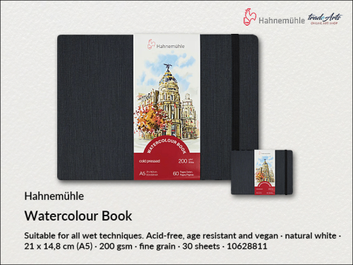 Hahnemühle Watercolour Book Landscape A5 200 gsm 30 ark., Watercolour Book A5 200 gsm 30 ark. pejzaż naturalna biel   Hahnemühle, Hahnemühle Watercolour Book 200 gsm A5 30 ark.  pejzaż naturalna biel, książka akwarelowa, akwarela,