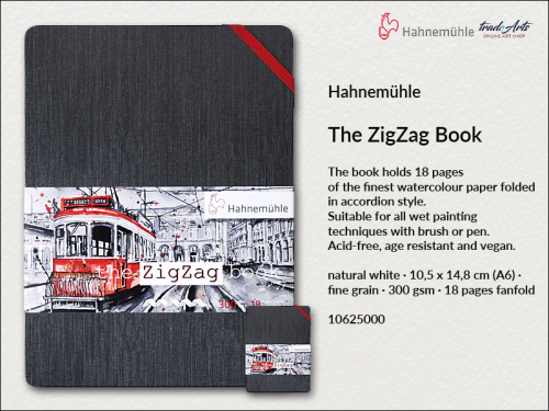 Hahnemühle Watercolour ZigZag Book 300 gsm 9 ark. A6, Watercolour ZigZag Book 300 gsm 9 ark. harmonijka  A6 Hahnemühle, Hahnemühle Watercolour ZigZag Book 300 gsm 9 ark. A6 harmonijka, książka akwarelowa wachlarzowa, akwarela,