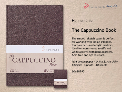 Hahnemühle Cappuccino Sketch Book A5 120 gsm 40 ark., Cappuccino Sketch Book A5 120 gsm 40 ark. jasnobrązowy Hahnemühle, Hahnemühle Cappuccino Sketch Book 120 gsm A5 40 ark., szkicownik do markerów i piór Hahnemühle Cappuccino Sketch Book  A5,