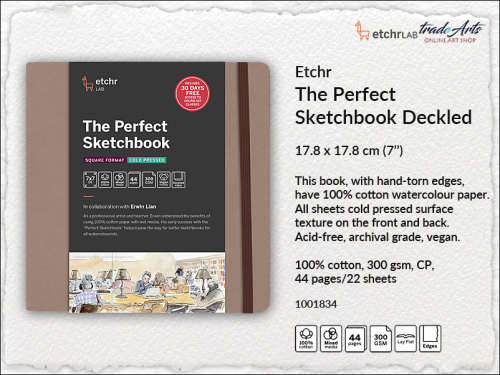 Etchr Lab Perfect Sketchbook Deckled Square7", Etchr Lab Perfect Sketchbook Square Deckled szkicownik 17,8x17,8 cm, szkicownik Etchr Lab Perfect Sketchbook Square Deckled  17,8x17,8 cm, szkicowniki akwarelowe, sketchbook, gwasze, tempery, akwarela,