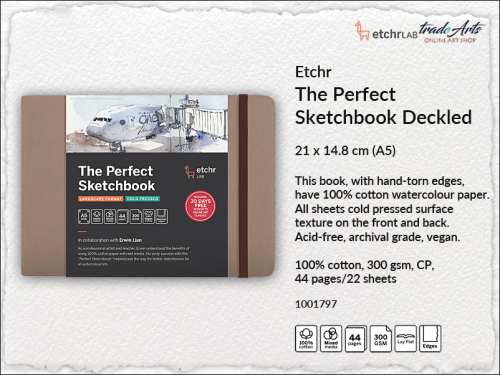 Etchr Lab Perfect Sketchbook Deckled Landscape  A5, Etchr Lab Perfect Sketchbook Deckled szkicownik pejzaż  A5, szkicownik Etchr Lab Perfect Sketchbook Deckled 100% bawełna A5, szkicowniki akwarelowe, sketchbook, gwasze, tempery, akwarela,