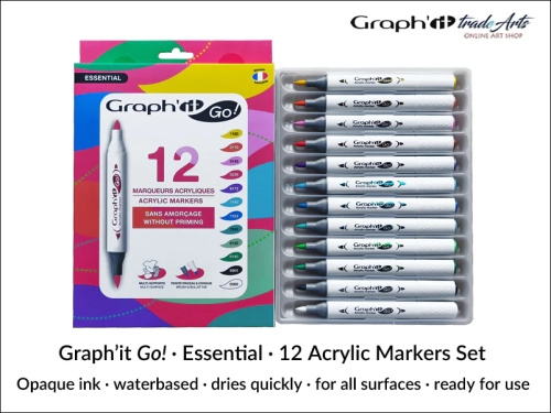 Graphit Go Essential 12 Acrylic Markers Set GG09943