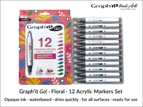Graphit Go Floral 12 Acrylic Markers Set GG09944
