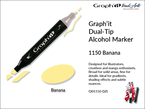 Graphit Alcohol Dual-Tip Marker Banana 1150, marker alkoholowy dwustronny Graphit Banana 1150, markery alkoholowe Graphit, marker, pisaki alkoholowe, markery dwustronne, markery Graphit, marker, pisak, Graphit,