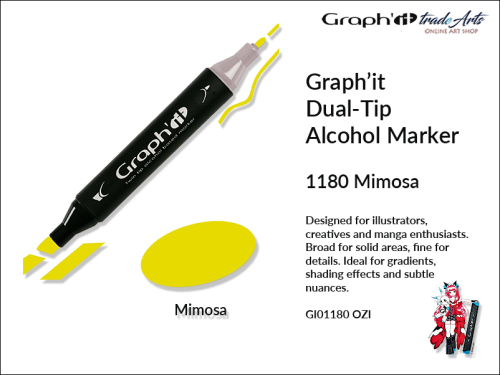 Graphit Alcohol Dual-Tip Marker Mimosa 1180, marker alkoholowy dwustronny Graphit Mimosa 1180, markery alkoholowe Graphit, marker, pisaki alkoholowe, markery dwustronne, markery Graphit, marker, pisak, Graphit,