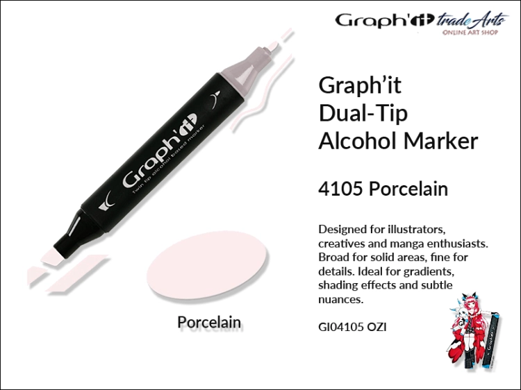 Graphit Alcohol Dual-Tip Marker Porcelain 4105, marker alkoholowy dwustronny Graphit Porcelain 4105, markery alkoholowe Graphit, marker, pisaki alkoholowe, markery dwustronne, markery Graphit, marker, pisak, Graphit,