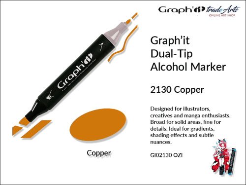 Graphit Alcohol Dual-Tip Marker Copper 2130, marker alkoholowy dwustronny Graphit Copper 2130, markery alkoholowe Graphit, marker, pisaki alkoholowe, markery dwustronne, markery Graphit, marker, pisak, Graphit,