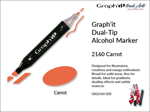 Graphit Alcohol Dual-Tip Marker Carrot 2160, marker alkoholowy dwustronny Graphit Carrot 2160, markery alkoholowe Graphit, marker, pisaki alkoholowe, markery dwustronne, markery Graphit, marker, pisak, Graphit,