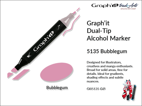 Graphit Alcohol Marker Dual-Tip Bubblegum 5135,  marker alkoholowy dwustronny Graphit Bubblegum 5135,  Graphit marker alkoholowy dwustronny Bubblegum 5135, markery alkoholowe, grafika, pisaki alkoholowe, Graphit,