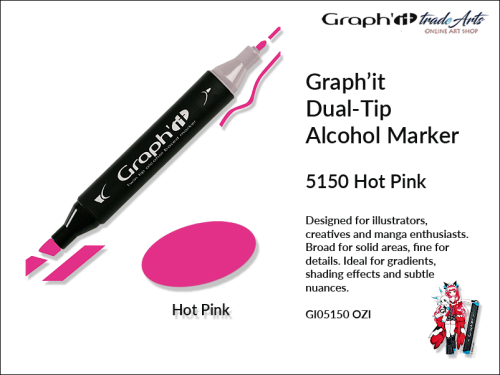Graphit Alcohol Marker Dual-Tip Hot Pink 5150,  marker alkoholowy dwustronny Graphit Hot Pink 5150,  Graphit marker alkoholowy dwustronny Hot Pink 5150, markery alkoholowe, grafika, pisaki alkoholowe, Graphit,