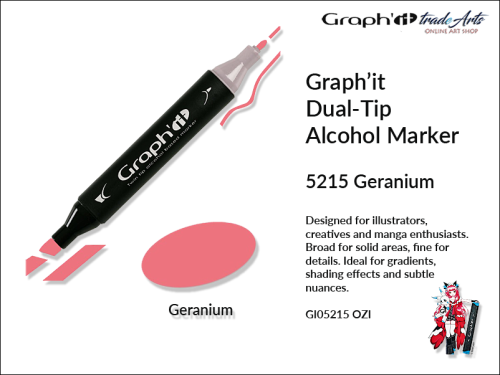 Graphit Alcohol Marker Dual-Tip Geranium 5215,  marker alkoholowy dwustronny Graphit Geranium 5215,  Graphit marker alkoholowy dwustronny Geranium 5215, markery alkoholowe, grafika, pisaki alkoholowe, Graphit,