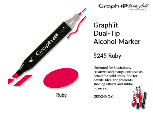 Graphit Alcohol Marker Dual-Tip Ruby 5245,  marker alkoholowy dwustronny Graphit Ruby 5245,  Graphit marker alkoholowy dwustronny Ruby 5245, markery alkoholowe, grafika, pisaki alkoholowe, Graphit,