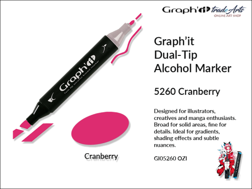 Graphit Alcohol Marker Dual-Tip Cranberry 5260,  marker alkoholowy dwustronny Graphit Cranberry 5260,  Graphit marker alkoholowy dwustronny Cranberry 5260, markery alkoholowe, grafika, pisaki alkoholowe, Graphit,