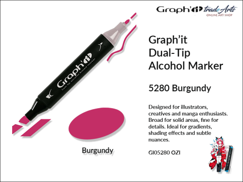 Graphit Alcohol Marker Dual-Tip Burgundy 5280,  marker alkoholowy dwustronny Graphit Burgundy 5280,  Graphit marker alkoholowy dwustronny Burgundy 5280, markery alkoholowe, grafika, pisaki alkoholowe, Graphit,