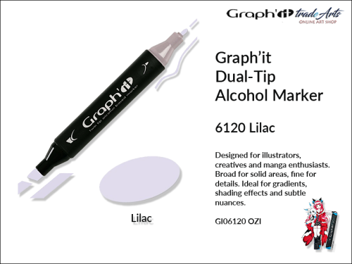 Graphit Alcohol Marker Dual-Tip Lilac 6120,  marker alkoholowy dwustronny Graphit Lilac 6120,  Graphit Lilac 6120 marker alkoholowy dwustronny, markery alkoholowe, grafika, pisaki alkoholowe, Graphit markery,