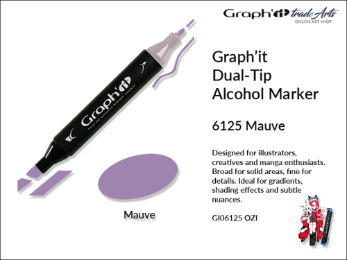 Graphit Alcohol Marker Dual-Tip Mauve 6125,  marker alkoholowy dwustronny Graphit Mauve 6125,  Graphit Mauve 6125 marker alkoholowy dwustronny, markery alkoholowe, grafika, pisaki alkoholowe, Graphit markery,