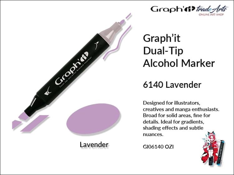 Graphit Alcohol Marker Dual-Tip Lavender 6140,  marker alkoholowy dwustronny Graphit Lavender 6140,  Graphit Lavender 6140 marker alkoholowy dwustronny, markery alkoholowe, grafika, pisaki alkoholowe, Graphit markery,