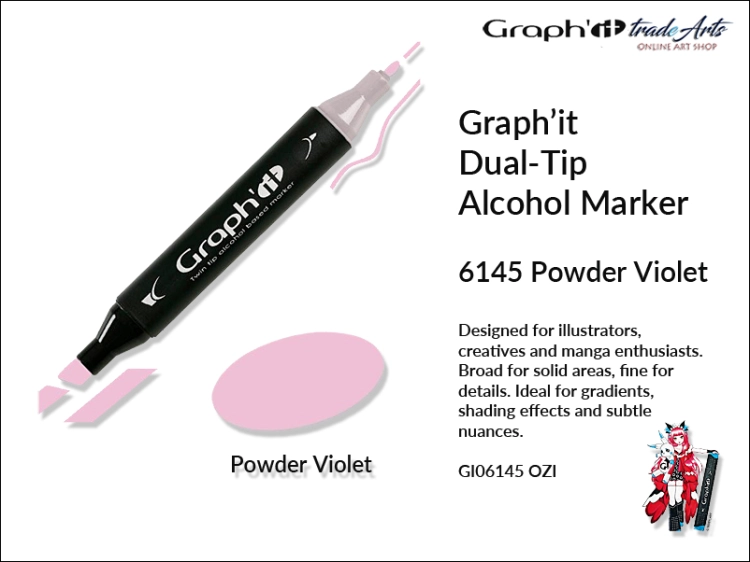 Graphit Alcohol Marker Dual-Tip Powder Violet 6145,  marker alkoholowy dwustronny Graphit Powder Violet 6145,  Graphit marker alkoholowy dwustronny Powder Violet 6145, markery alkoholowe, grafika, pisaki alkoholowe, Graphit,