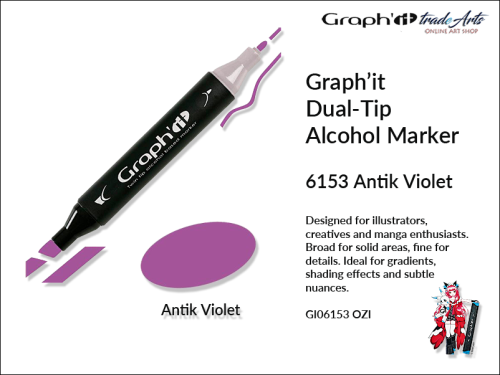 Graphit Alcohol Marker Dual-Tip Antik Violet 6153,  marker alkoholowy dwustronny Graphit Antik Violet 6153,  Graphit marker alkoholowy dwustronny Antik Violet 6153, markery alkoholowe, grafika, pisaki alkoholowe, Graphit,