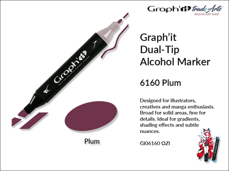Graphit Alcohol Marker Dual-Tip Plum 6160,  marker alkoholowy dwustronny Graphit Plum 6160,  Graphit Plum 6160 marker alkoholowy dwustronny, markery alkoholowe, grafika, pisaki alkoholowe, Graphit markery,