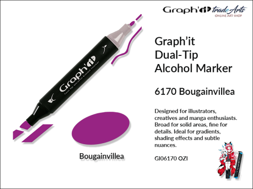 Graphit Alcohol Marker Dual-Tip Bouganvillea 6170,  marker alkoholowy dwustronny Graphit Bouganvillea 6170,  Graphit Bouganvillea 6170 marker alkoholowy dwustronny, markery alkoholowe, grafika, pisaki alkoholowe, Graphit markery,