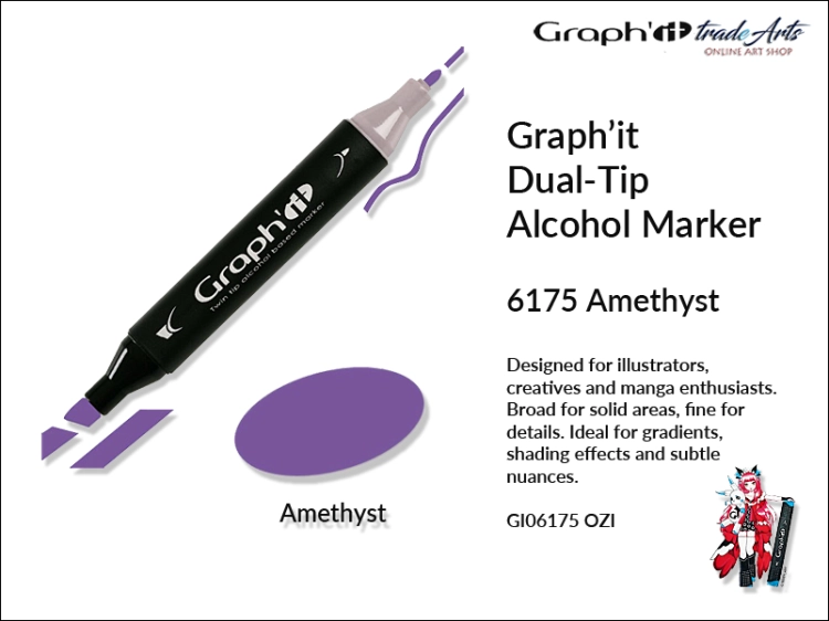Graphit Alcohol Marker Dual-Tip Amethyst 6175,  marker alkoholowy dwustronny Graphit Amethyst 6175,  Graphit Amethyst 6175 marker alkoholowy dwustronny, markery alkoholowe, grafika, pisaki alkoholowe, Graphit markery,