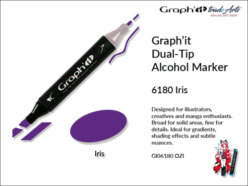 Graphit Alcohol Marker Dual-Tip Iris 6180,  marker alkoholowy dwustronny Graphit Iris 6180,  Graphit Iris 6180 marker alkoholowy dwustronny, markery alkoholowe, grafika, pisaki alkoholowe, Graphit markery,