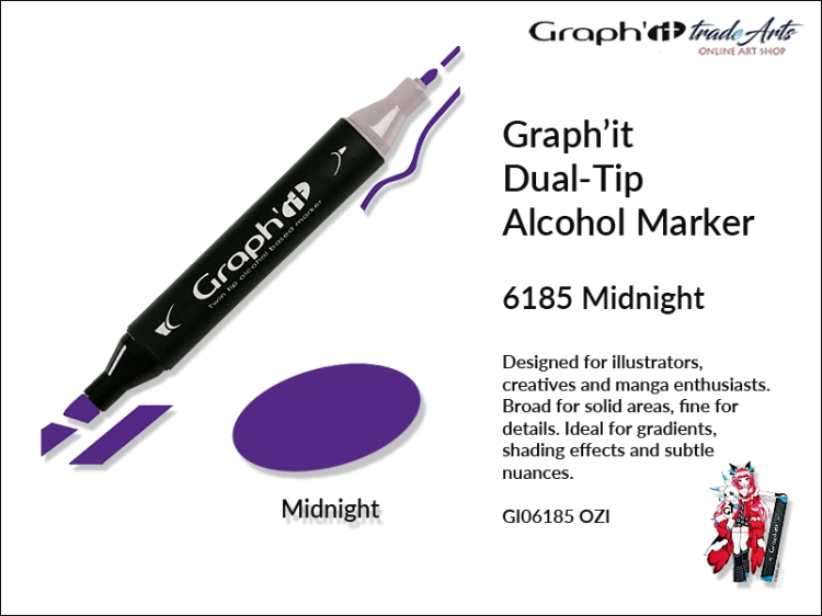Graphit Alcohol Marker Dual-Tip Midnight 6185,  marker alkoholowy dwustronny Graphit Midnight 6185,  Graphit Midnight 6185 marker alkoholowy dwustronny, markery alkoholowe, grafika, pisaki alkoholowe, Graphit markery,