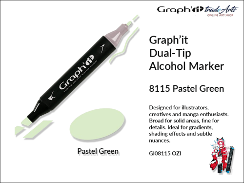 Graphit Alcohol Marker Dual-Tip Pastel Green 8115, marker alkoholowy dwustronny Graphit Pastel Green 8115,  Graphit Pastel Green 8115 marker alkoholowy dwustronny, markery alkoholowe, grafika, pisaki alkoholowe, Graphit markery,
