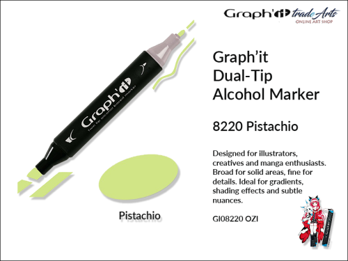 Graphit Alcohol Marker Dual-Tip Pistachio 8220 marker alkoholowy dwustronny Graphit Pistachio 8220,  Graphit Pistachio 8220 marker alkoholowy dwustronny, markery alkoholowe, grafika, pisaki alkoholowe, Graphit markery,