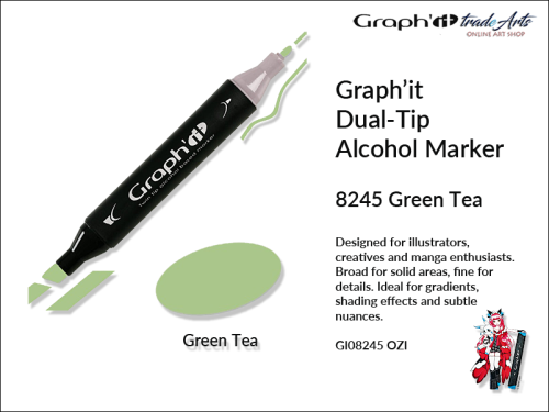 Graphit Alcohol Marker Dual-Tip Green Tea 8245,  marker alkoholowy dwustronny Graphit Green Tea 8245,  Graphit Green Tea 8245 marker alkoholowy dwustronny, markery alkoholowe, grafika, pisaki alkoholowe, Graphit markery,
