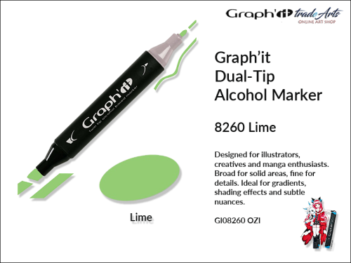 Graphit Alcohol Marker Dual-Tip Lime 8260 marker alkoholowy dwustronny Graphit Lime 8260,  Graphit Lime 8260 marker alkoholowy dwustronny, markery alkoholowe, grafika, pisaki alkoholowe, Graphit markery,