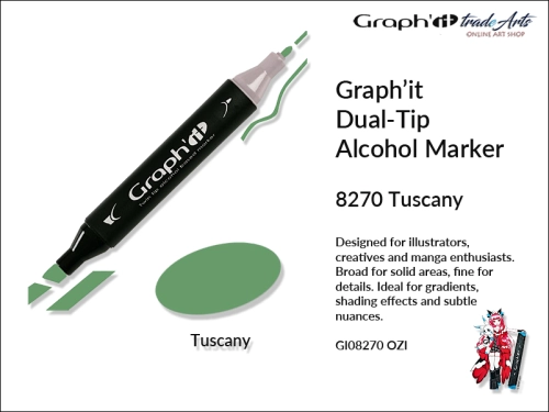 Graphit Alcohol Marker Dual-Tip Tuscany 8270, marker alkoholowy dwustronny Graphit Tuscany 8270,  Graphit Tuscany 8270 marker alkoholowy dwustronny, markery alkoholowe, grafika, pisaki alkoholowe, Graphit markery,