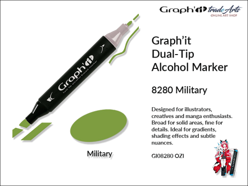 Graphit Alcohol Marker Dual-Tip Military 8280, marker alkoholowy dwustronny Graphit Military 8280,  Graphit Military 8280 marker alkoholowy dwustronny, markery alkoholowe, grafika, pisaki alkoholowe, Graphit markery,