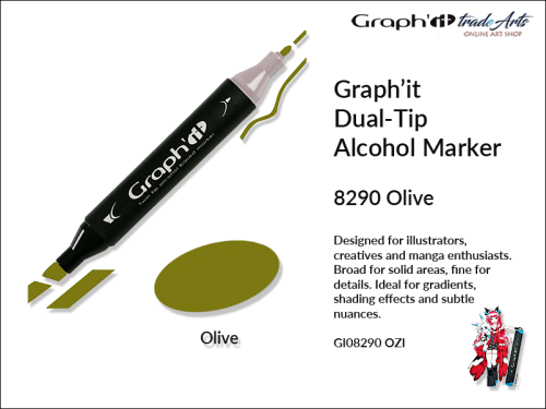Graphit Alcohol Marker Dual-Tip Olive 8290,  marker alkoholowy dwustronny Graphit Olive 8290,  Graphit Olive 8290 marker alkoholowy dwustronny, markery alkoholowe, grafika, pisaki alkoholowe, Graphit markery,