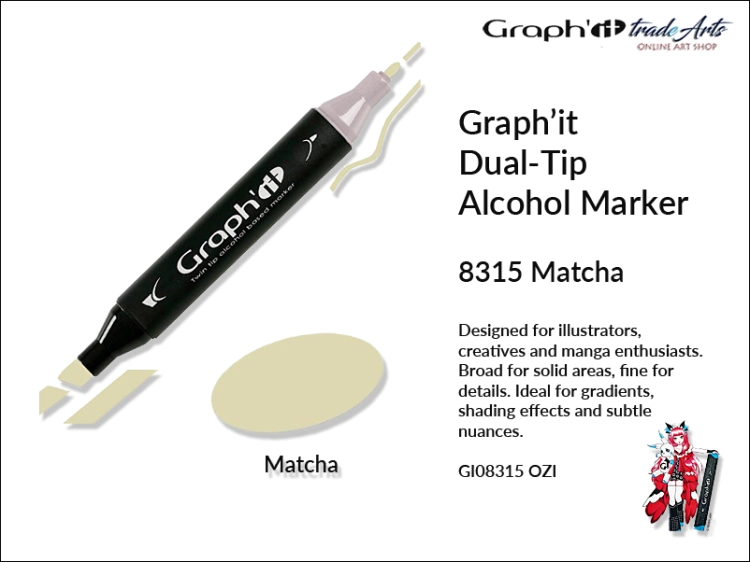 Graphit Alcohol Marker Dual-Tip Matcha 8315,  marker alkoholowy dwustronny Graphit Matcha 8315,  Graphit Matcha 8315 marker alkoholowy dwustronny, markery alkoholowe, grafika, pisaki alkoholowe, Graphit markery,