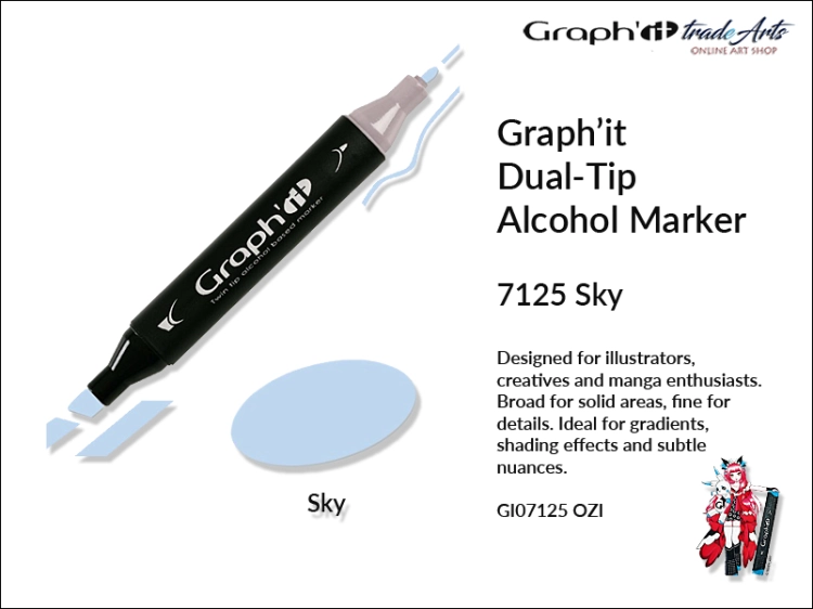 Graphit Alcohol Marker Dual-Tip Sky 7125 marker alkoholowy dwustronny Graphit Sky 7125,  Graphit Sky 7125 marker alkoholowy dwustronny, markery alkoholowe, grafika, pisaki alkoholowe, Graphit markery,