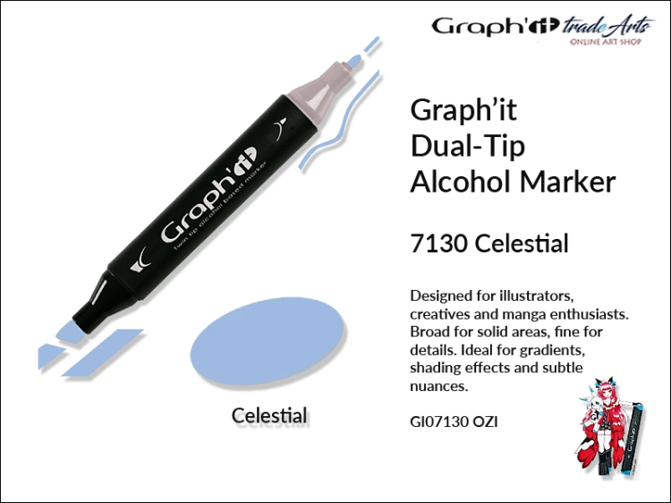 Graphit Alcohol Marker Dual-Tip Celestial 7130 marker alkoholowy dwustronny Graphit Celestial 7130,  Graphit Celestial 7130 marker alkoholowy dwustronny, markery alkoholowe, grafika, pisaki alkoholowe, Graphit markery,