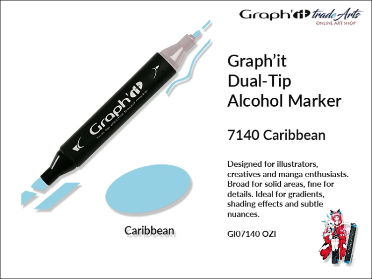 Graphit Alcohol Marker Dual-Tip Caribbean 7140 marker alkoholowy dwustronny Graphit Caribbean 7140,  Graphit Caribbean 7140 marker alkoholowy dwustronny, markery alkoholowe, grafika, pisaki alkoholowe, Graphit markery,