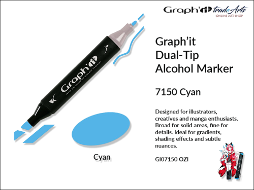 Graphit Alcohol Marker Dual-Tip Cyan 7150 marker alkoholowy dwustronny Graphit Cyan 7150,  Graphit Cyan 7150 marker alkoholowy dwustronny, markery alkoholowe, grafika, pisaki alkoholowe, Graphit markery,