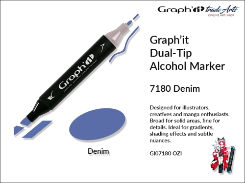 Graphit Alcohol Marker Dual-Tip Denim 7180 marker alkoholowy dwustronny Graphit Denim 7180,  Graphit Denim 7180 marker alkoholowy dwustronny, markery alkoholowe, grafika, pisaki alkoholowe, Graphit markery,