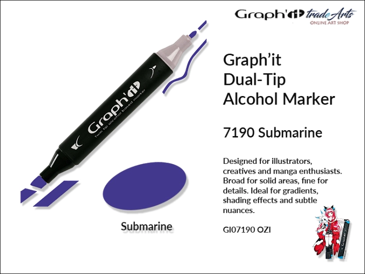 Graphit Alcohol Marker Dual-Tip Submarine 7190 marker alkoholowy dwustronny Graphit Submarine 7190,  Graphit Submarine 7190 marker alkoholowy dwustronny, markery alkoholowe, grafika, pisaki alkoholowe, Graphit markery,
