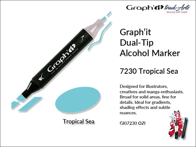 Graphit Alcohol Marker Dual-Tip Tropical Sea 7230 marker alkoholowy dwustronny Graphit Tropical Sea 7230,  Graphit Tropical Sea 7230 marker alkoholowy dwustronny, markery alkoholowe, grafika, pisaki alkoholowe, Graphit markery,