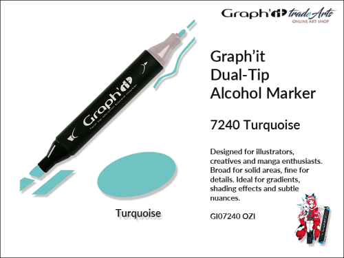 Graphit Alcohol Marker Dual-Tip Turquoise 7240 marker alkoholowy dwustronny Graphit Turquoise 7240,  Graphit Turquoise 7240 marker alkoholowy dwustronny, markery alkoholowe, grafika, pisaki alkoholowe, Graphit markery,
