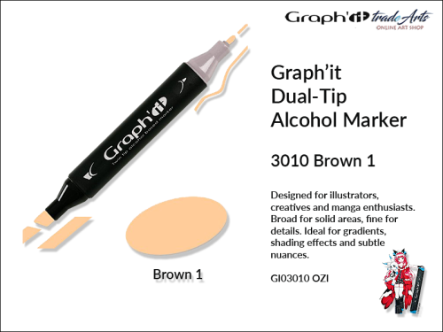 Graphit Alcohol Marker Dual-Tip Brown 1 3010  marker alkoholowy dwustronny Graphit Brown 1 3010,  Graphit Brown 1  3010 marker alkoholowy dwustronny, markery alkoholowe, grafika, pisaki alkoholowe, Graphit markery,