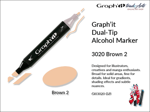 Graphit Alcohol Marker Dual-Tip Brown 2 3020  marker alkoholowy dwustronny Graphit Brown 2 3020,  Graphit Brown 2  3020 marker alkoholowy dwustronny, markery alkoholowe, grafika, pisaki alkoholowe, Graphit markery,
