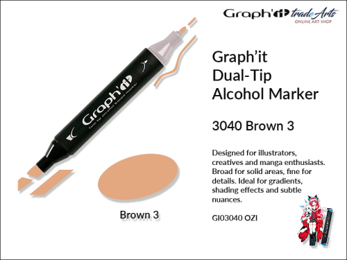 Graphit Alcohol Marker Dual-Tip Brown 3 3040  marker alkoholowy dwustronny Graphit Brown 3 3040,  Graphit Brown 3  3040 marker alkoholowy dwustronny, markery alkoholowe, grafika, pisaki alkoholowe, Graphit markery,