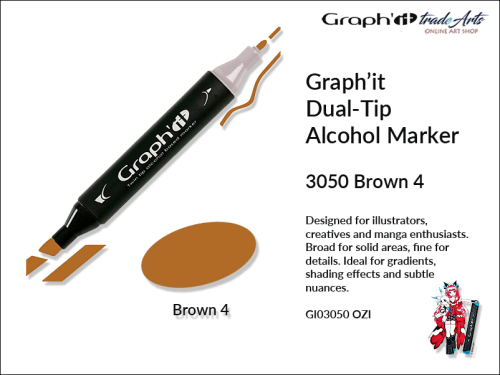 Graphit Alcohol Marker Dual-Tip Brown 4 3050  marker alkoholowy dwustronny Graphit Brown 4 3050,  Graphit Brown 4 3050 marker alkoholowy dwustronny, markery alkoholowe, grafika, pisaki alkoholowe, Graphit markery,
